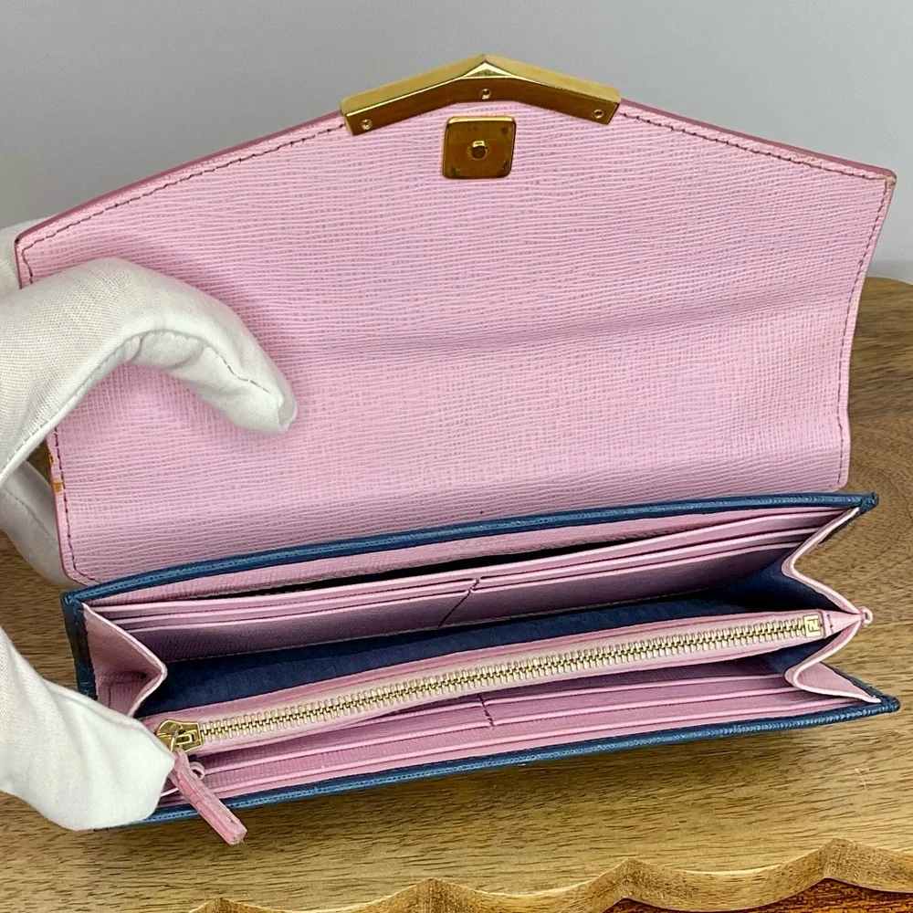 Fendi 2Jours Envelope Continental Wallet in Blush Pink and Blue Leather - Picture 7 of 15